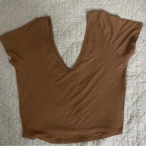 Bozzolo Mocha Brown Short Sleeve Plunge Top